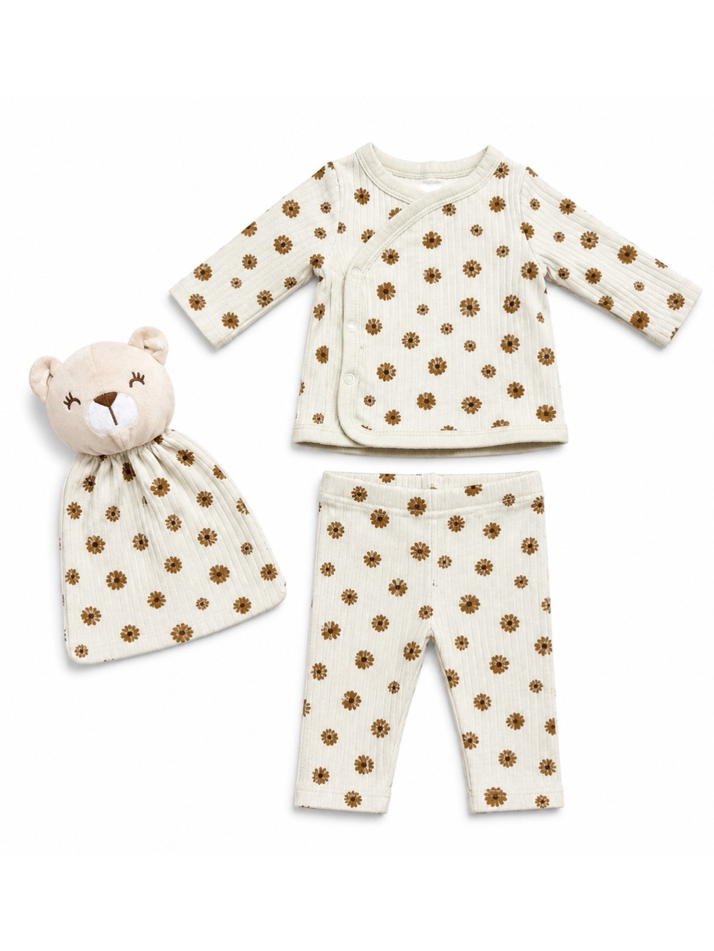 DreamGro 3-Piece Boho Floral Outfit & Plush Baby Girl 0-3M